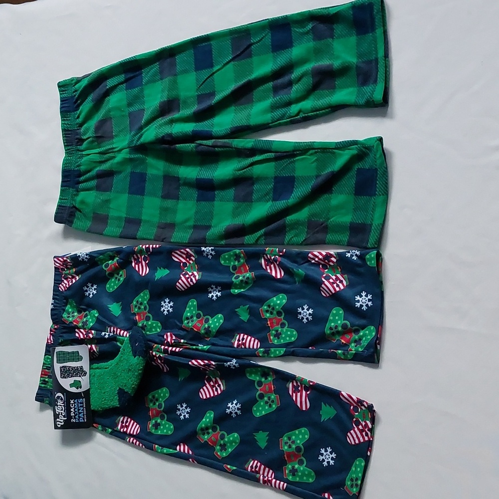 Up Late set 2 pack Boys paJama pants with socks Holidays Green size S‎ 4/5